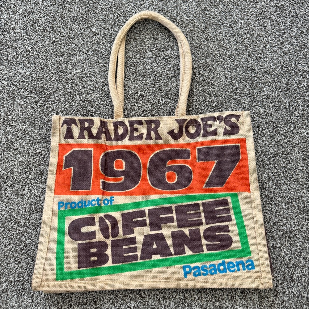 TRADER JOE'S Limited Edition 17" Coffee Beans 1967 Brown Burlap Tote Bag